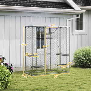 English Elm Pet Catio Walk-in Outdoor Enclosure Galvanized Steel Mesh Weatherproof Cat Habitat T3971P476743
