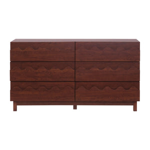 English Elm 60" Wave Front Six Drawer Dresser Sculptural Engineered Wood Media Console for Bedroom Walnut N739S0000011D