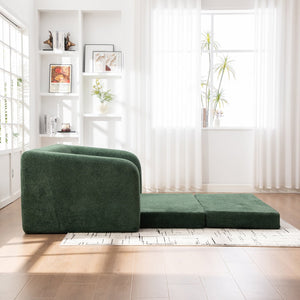 English Elm 71" Chenille Pull Out Sleeper Loveseat Convertible Floor Couch for Dorm or Guest Bedroom Green W3118P388901