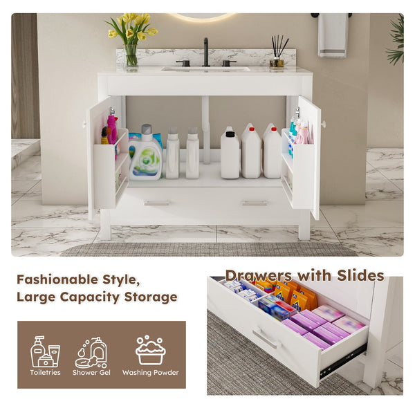 English Elm Modern 43" Bathroom Vanity With Luxurious Carrara White Top, Soft-Close Drawers & Sturdy Storage Solutions W509S00143