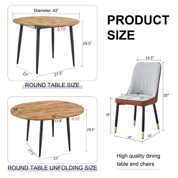 English Elm Table Modern Extendable Dining Set With 4 Pu Chairs - Space-Saving Design For Stylish Gatherings W1151S03938-GIGA
