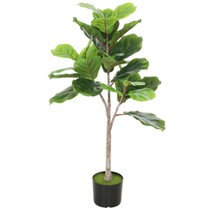 English Elm 3.58 Ft Faux Fiddle Leaf Fig Potted Tree with Flocked Soil for Modern Home Decor T3971P390322