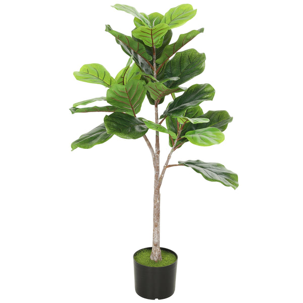 English Elm 3.58 Ft Faux Fiddle Leaf Fig Potted Tree with Flocked Soil for Modern Home Decor T3971P390322