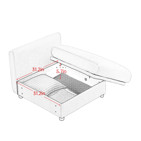 English Elm Modular Sectional Sofa With Ergonomic Cylindrical Support, Built-In Storage, And Modern White Style W714S01041