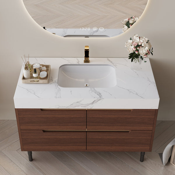 English Elm This Farmhouse Vanity Pairs Sintered Stone with Soft-close Drawers for a Refined Bath W3136S00023