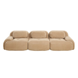 English Elm 3-seat Modular Corduroy Sectional Sofa Ergonomic Curved Design for Living Rooms Camel W714S01239