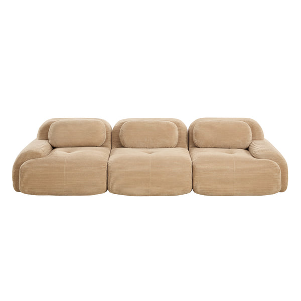 English Elm 3-seat Modular Corduroy Sectional Sofa Ergonomic Curved Design for Living Rooms Camel W714S01239