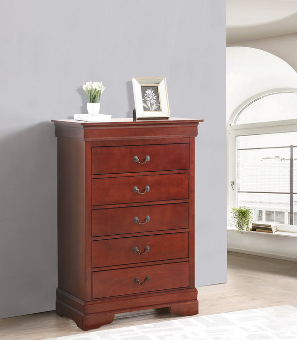 English Elm Louis Elegant Curved-Molding Chest with Carved Base, Dovetail Drawers for Smooth, Space-Saving Storage Cherry 21 L x 36 W x 52 H B078118372
