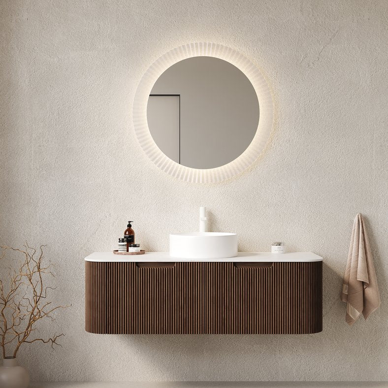 English Elm Dina 48" Wall-Mounted Bathroom Vanity With Curved Edges, White Round Sink & Dark Walnut Storage Cabinet W2615S00126