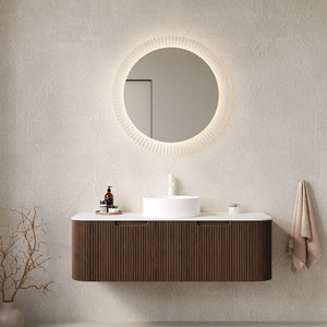 English Elm Dina 48" Wall-Mounted Bathroom Vanity With Curved Edges, White Round Sink & Dark Walnut Storage Cabinet W2615S00126