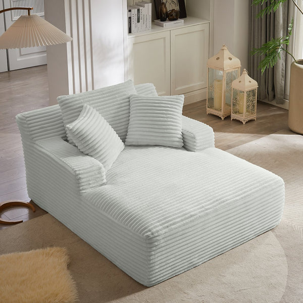English Elm Oversized Corduroy Chaise Lounge Fully Assembled Modern Sleeper for Living Room or Office Light Grey W2339P263156