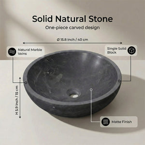 English Elm Luxury Solid Natural Marble Vessel Sink Round Matte Stone Basin Above Counter Vanity W1696P408023