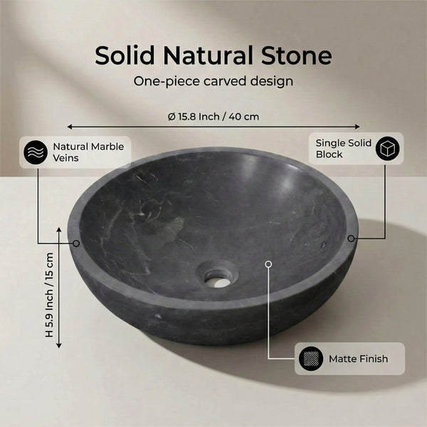 English Elm Luxury Solid Natural Marble Vessel Sink Round Matte Stone Basin Above Counter Vanity W1696P408023