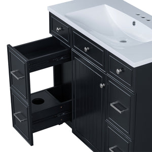 English Elm [Cabinet 36" Bathroom Vanity Black - Solid Wood & MDF, Soft-Close Door, 3 Drawers, Storage Appeal N729P171885B