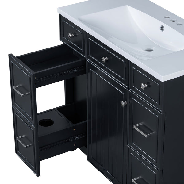 English Elm [Cabinet 36" Bathroom Vanity Black - Solid Wood & MDF, Soft-Close Door, 3 Drawers, Storage Appeal N729P171885B