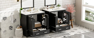 English Elm Modern 48 Inch Freestanding Bathroom Vanity Dual Ceramic Sinks Soft Close Gold Handles Black N729P000001B