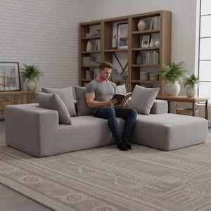 English Elm Full Foam Modular L-shaped Sectional Sofa Flannelette Upholstered with Five Throw Pillows Grey W3326S00023