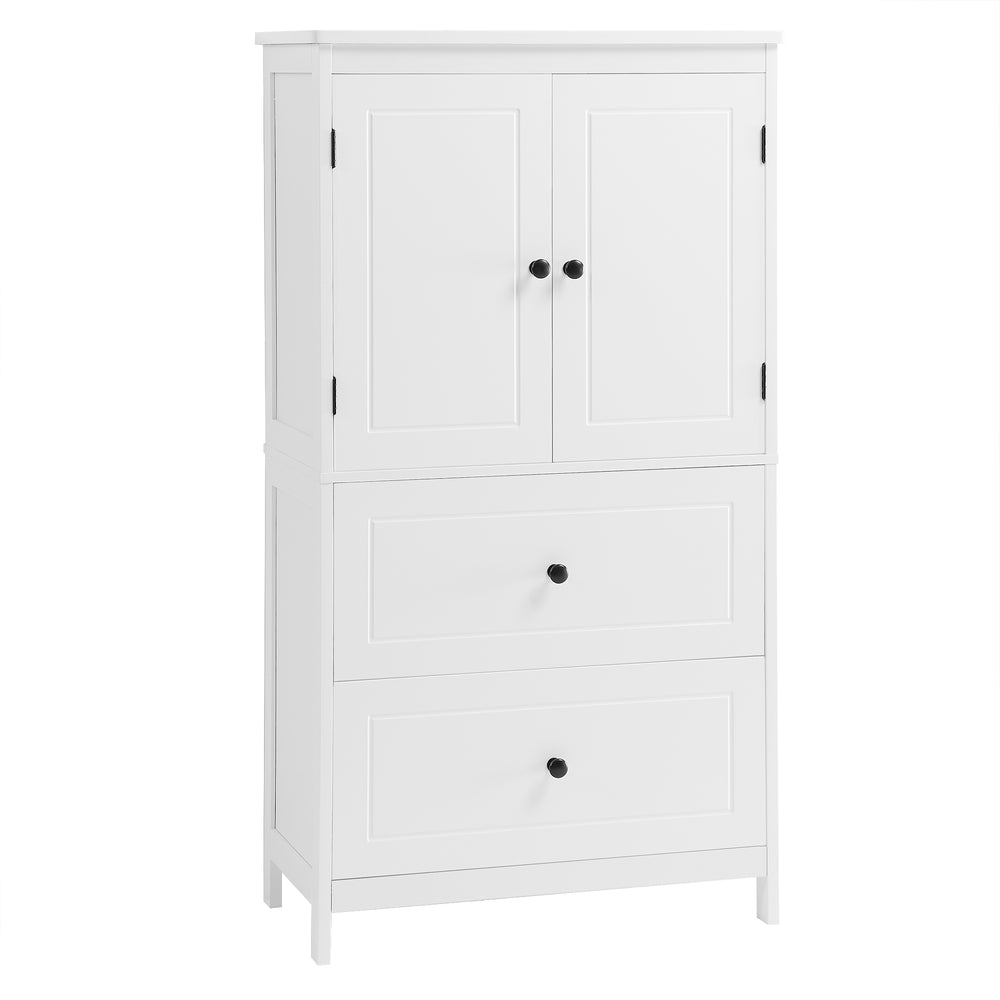 English Elm Bathroom Storage Cabinet with Two Doors and Drawers, Adjustable Shelf, MDF Finish, Slim 28"L x 15"W White N725P188460K