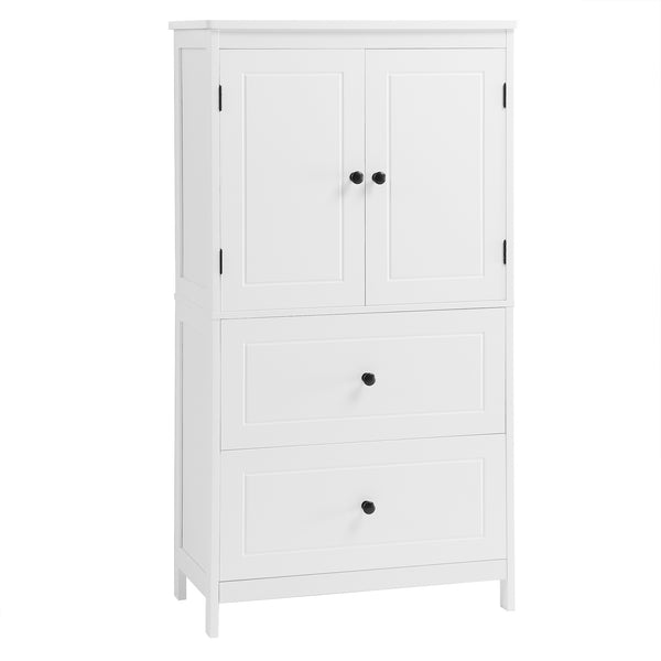English Elm Bathroom Storage Cabinet with Two Doors and Drawers, Adjustable Shelf, MDF Finish, Slim 28"L x 15"W White N725P188460K