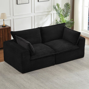 English Elm Loveseat Corduroy Cloud Couch Modular Design with Plush Pocket Spring Cushioning Black W2339P400882