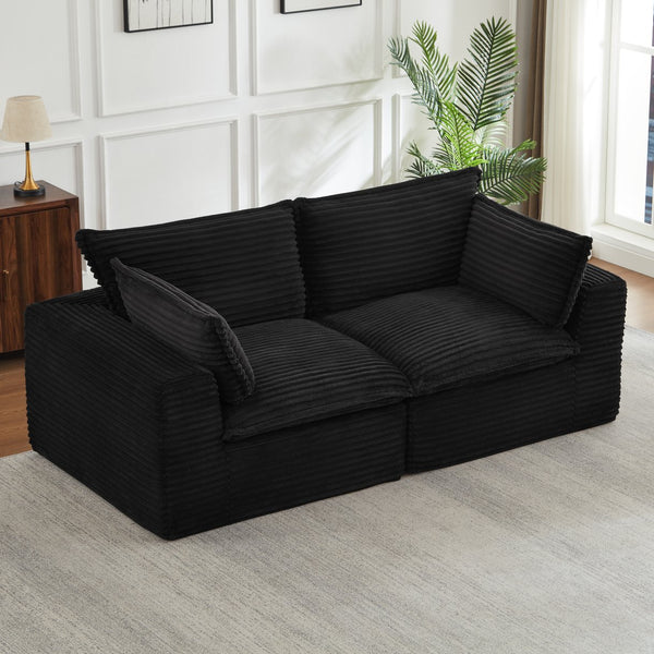 English Elm Loveseat Corduroy Cloud Couch Modular Design with Plush Pocket Spring Cushioning Black W2339P400882