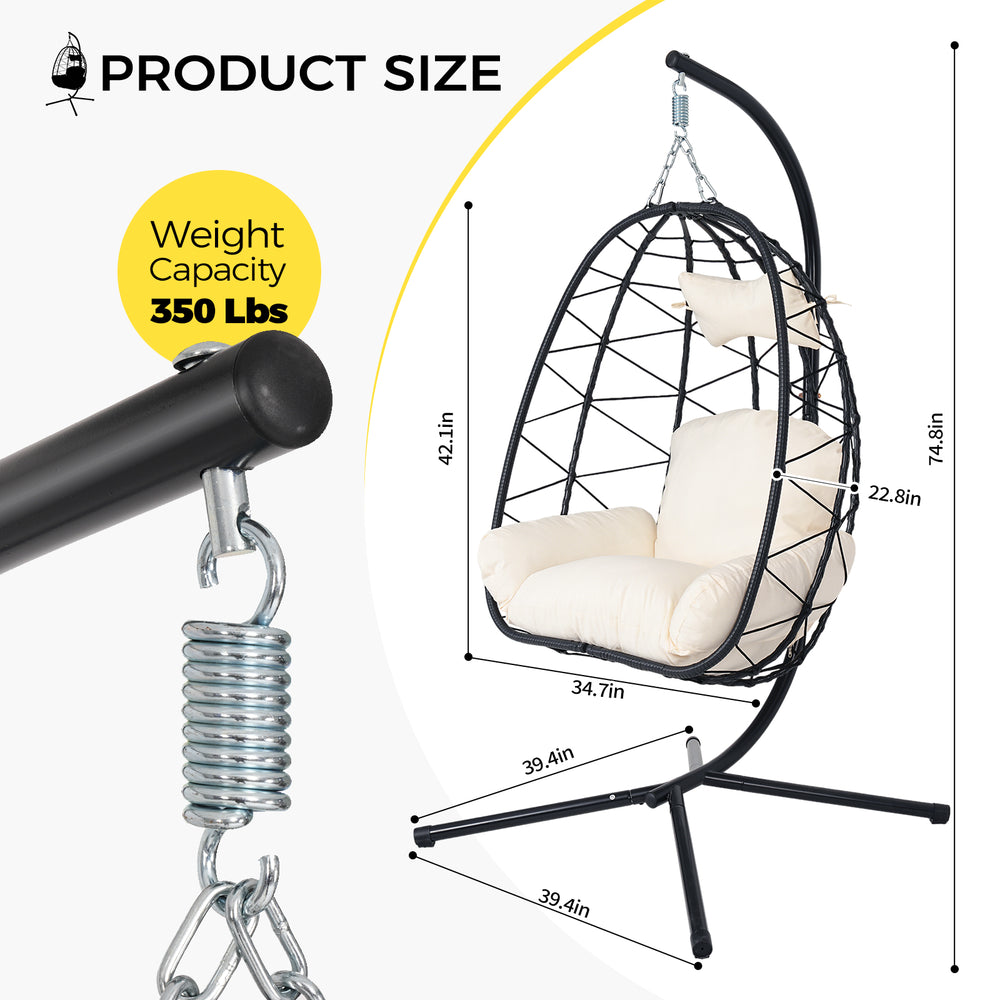 English Elm Hanging Egg Swing Chair Pe Wicker Ergonomic Cradle with Stand for Patio or Bedroom T5880P497556