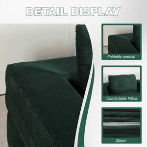 English Elm Compression Human Dog Sofa Bed 3-in-1 Folding Corduroy Floor Couch with Memory Foam Pillow for Living Room Dark Green W3723P376786