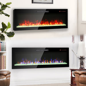 English Elm 60 Inch Wall Mounted Electric Fireplace Recessed Tempered Glass Led Flame Heater W1769103306