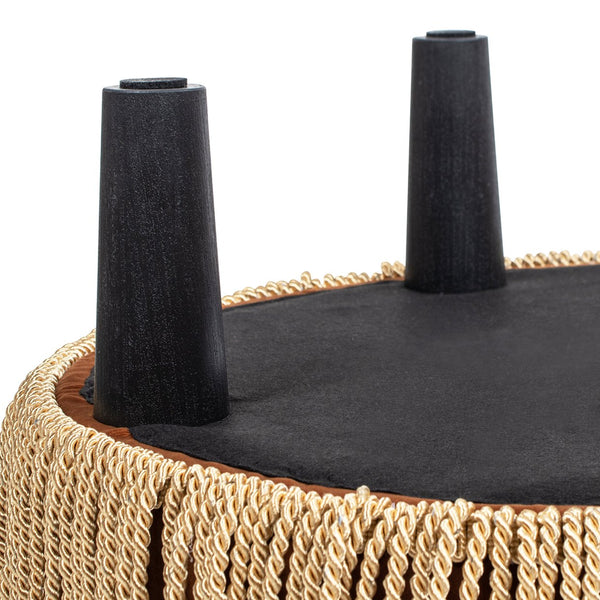 English Elm Jennifer Taylor Home - Yolanda Round 24" Upholstered Accent Ottoman in Performance Velvet with Tassel Fringe, Durable Build Burnt Orange B2719P358853