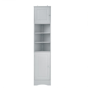 English Elm Multi-Functional Corner Cabinet Tall Trapezoid Bathroom Storage with Adjustable Shelves, Doors, Anti-Dump Device Grey WF530911AAE