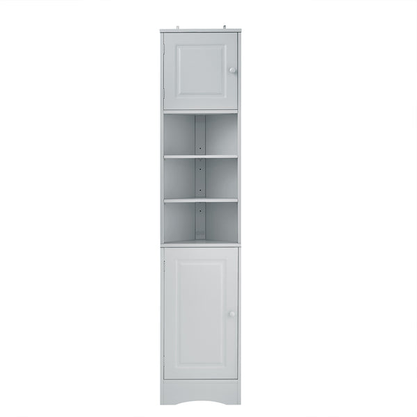 English Elm Multi-Functional Corner Cabinet Tall Trapezoid Bathroom Storage with Adjustable Shelves, Doors, Anti-Dump Device Grey WF530911AAE