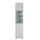 English Elm Multi-Functional Corner Cabinet Tall Bathroom Storage Cabinet With Two Doors and Adjustable Shelves, Open Shelf, Grey