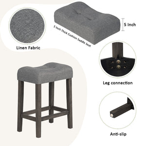 English Elm 4 Piece Bar Table Set with Power USB Type-C Outlet, Dark Gray Rustic Wood Grain Top, 3 Padded Stools for Living Room Dining Comfortable Seating and Durable Rubberwood Legs W1998P193827