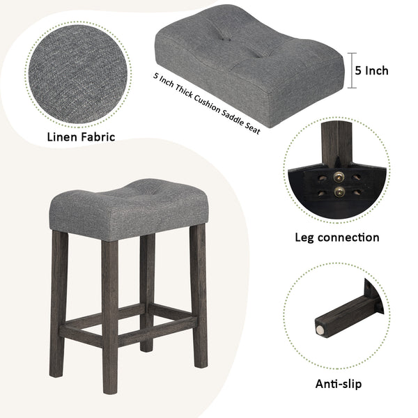 English Elm 4 Piece Bar Table Set with Power USB Type-C Outlet, Dark Gray Rustic Wood Grain Top, 3 Padded Stools for Living Room Dining Comfortable Seating and Durable Rubberwood Legs W1998P193827