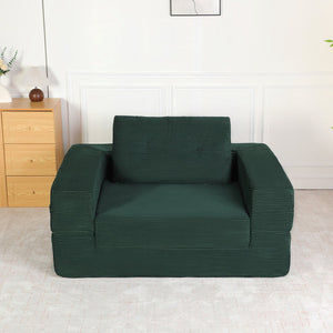English Elm Compression Human Dog Sofa Bed 3-in-1 Folding Corduroy Floor Couch with Memory Foam Pillow for Living Room Dark Green W3723P376786