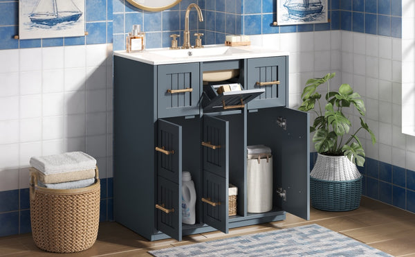English Elm 30inch Bathroom Vanity with Undermount Sink, Tip-Out Tray, Soft-Close Doors, Spacious Drawers & Handles Blue N710P331580C
