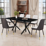 7-Piece Dining Set: Black Marble-Look Table & 6 Leatherette Black-Leg Chairs