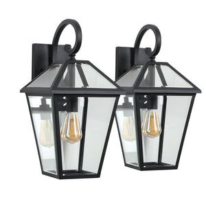 English Elm 10" Vintage Outdoor Wall Lanterns Set of 2, Black Weatherproof Sconces with Clear Glass, Rustic Porch Lighting Elegance W1340P239406