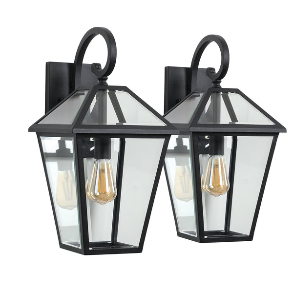 English Elm 10" Vintage Outdoor Wall Lanterns Set of 2, Black Weatherproof Sconces with Clear Glass, Rustic Porch Lighting Elegance W1340P239406
