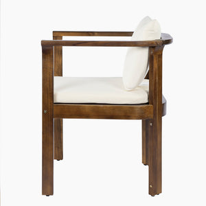 English Elm Outdoor Acacia Wood Dining Chairs Set of 4 Curved Arms Cushioned Patio Seating Brown,Cream N768P372905B_4