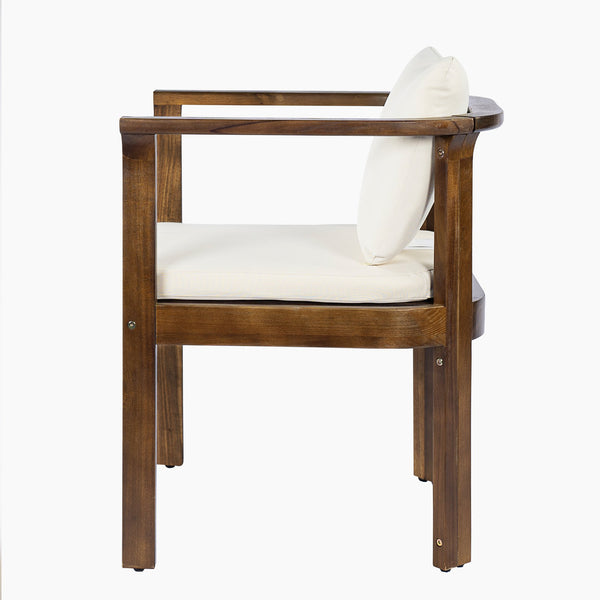 English Elm Outdoor Acacia Wood Dining Chairs Set of 4 Curved Arms Cushioned Patio Seating Brown,Cream N768P372905B_4