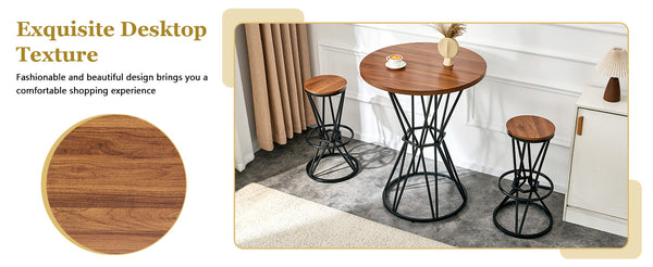 English Elm Single Package Industrial Bar Set Round Mdf Top with Metal Frame Seats 2 for Kitchen Walnut+Black W1151P434792