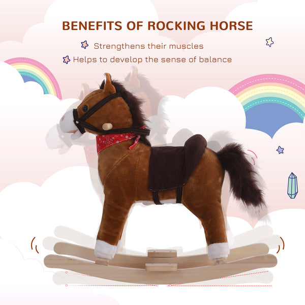 English Elm Qaba Plush Rocking Horse Toy with Galloping Sounds Sturdy Metal Frame for Toddlers W2225P217691