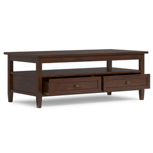 English Elm Warm Shaker Solid Wood Coffee Table with Two Drawers Russet Brown Transitional B136P429085