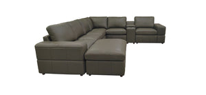 English Elm Premium Leather Match Sectional with Dual Recliners Square Arms and Console Storage Olive Green B2748S00142
