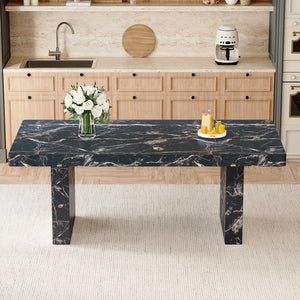 English Elm 78.7"*39.4"*29.9" Black Marble Mdf Dining Table Seats Eight with 3.5in Thick Top W1151S03864
