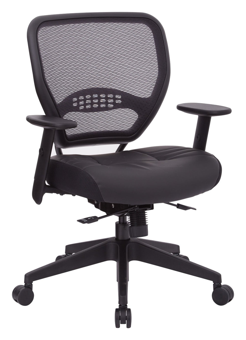 OSP Home Furnishings Air Grid Mesh Back Manager Chair with Lumbar Support and Bonded Leather Seat for Office 5700SL