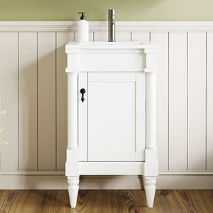 English Elm 18-Inch Modern Bathroom Vanity with Sink Compact Retro Design Durable MDF & Solid Wood Legs Storage-Friendly White N710P257401K