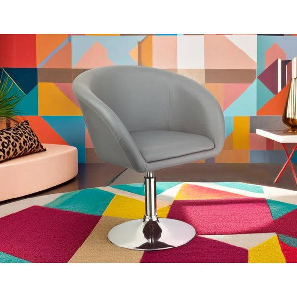 English Elm Adjustable Faux Leather Swivel Barrel Chair with Chrome Base — Modern Upholstered Counter Seat, Ergonomic Comfort & Height Range Gray+Silver 27 L x 25 W x 17 H B011P356304