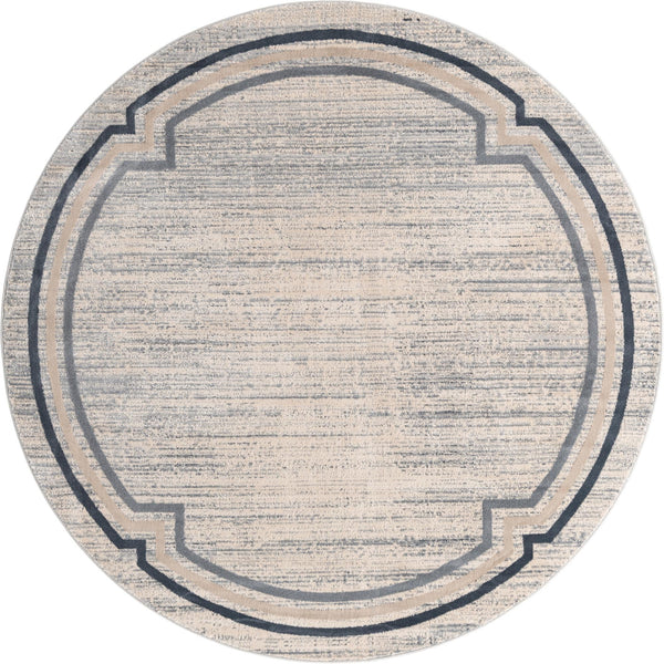 Unique Loom Oasis Fountain Machine Made Border Rug Gray, Ivory/Beige/Navy Blue 7' 0" x 7' 0"